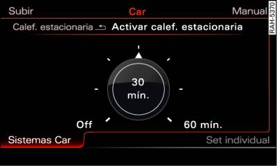 Pantalla del MMI: Activar y desactivar la calefacción independiente de inmediato